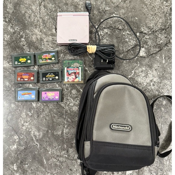 Nintendo GameBoy Advance SP Pearl Pink AGS-101 System 7 Games Charging Cord Work - Picture 1 of 16